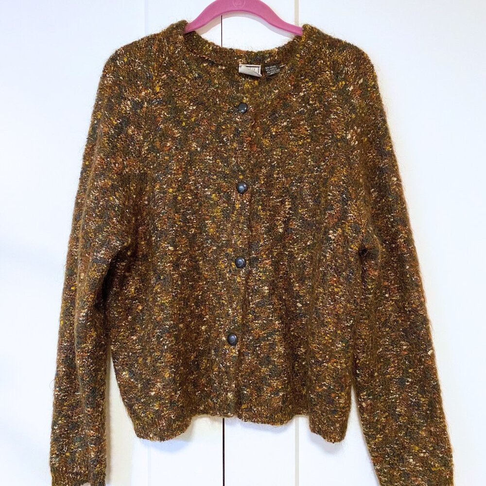 VINTAGE Paul Et Duffier Womens Mohair Brown Speckle Cardigan Sweater Size L